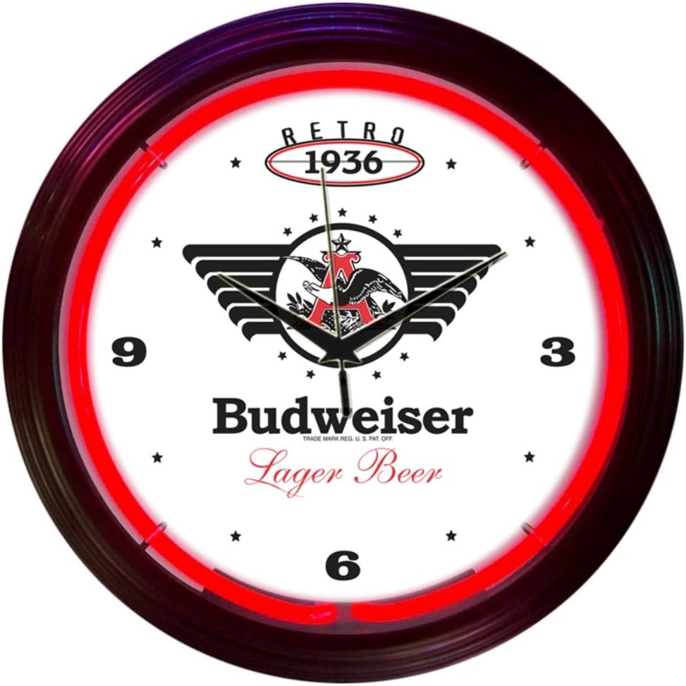 Drinks Retro Budweiser Neon Wall Clock, 15Inch