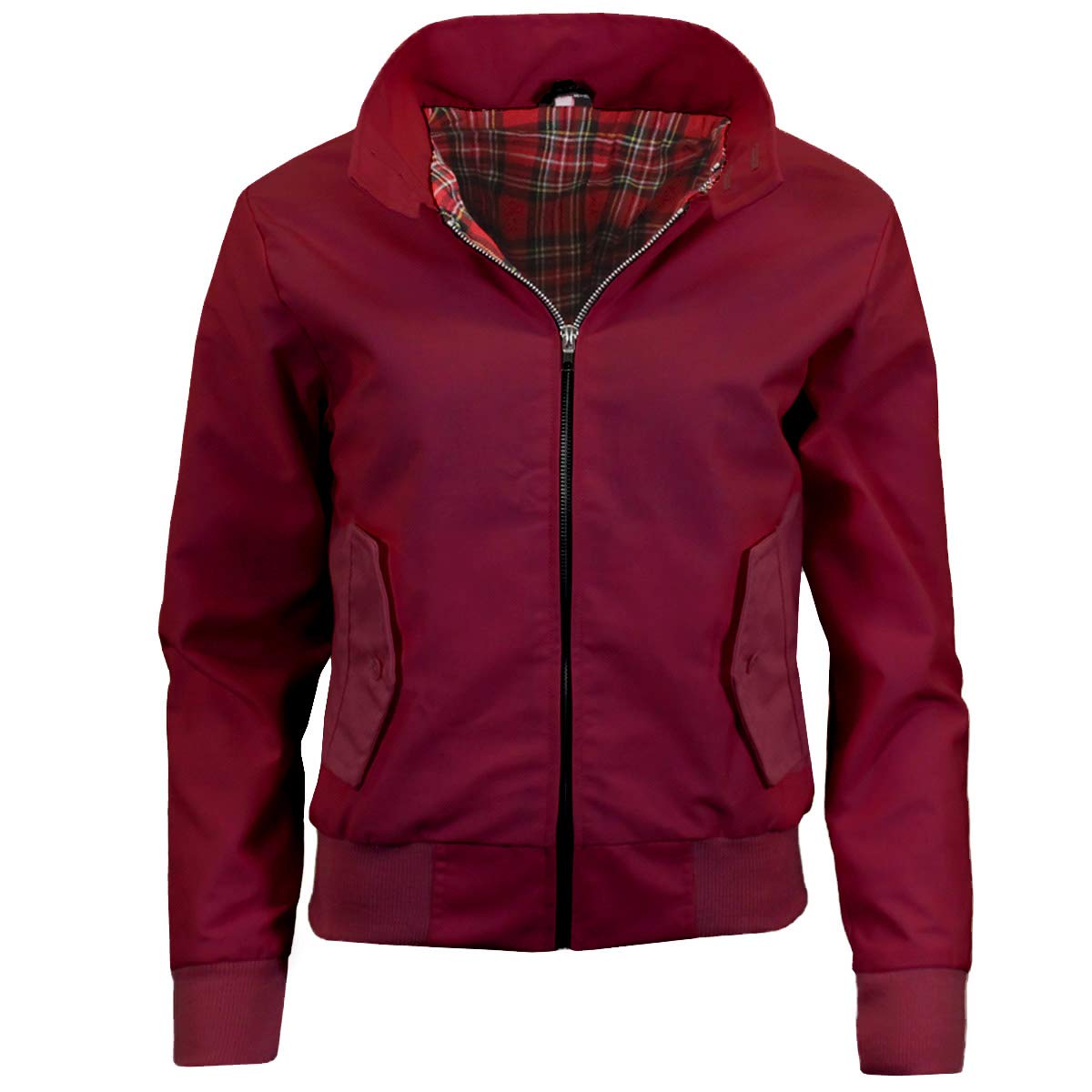 G5 APPAREL Ladies Classic Vintage Scooter Harrington Bomber Jacket | Tartan Lined | Biker Wine