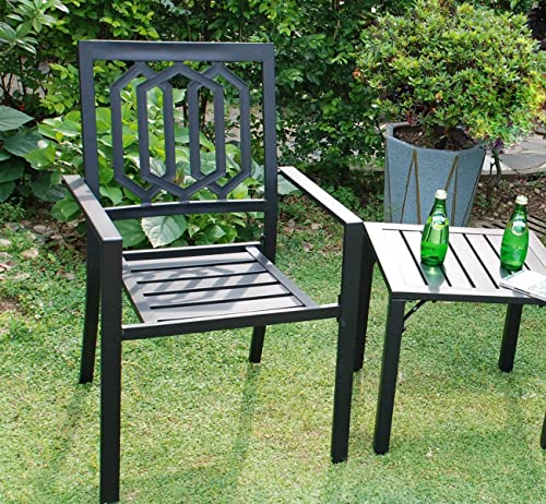 SAILARY Stackable Metal, Black Patio Outdoor Dining Chairs with Armrest Support 325lbs Set of 2, Black Hexgon - Thumbnail 6