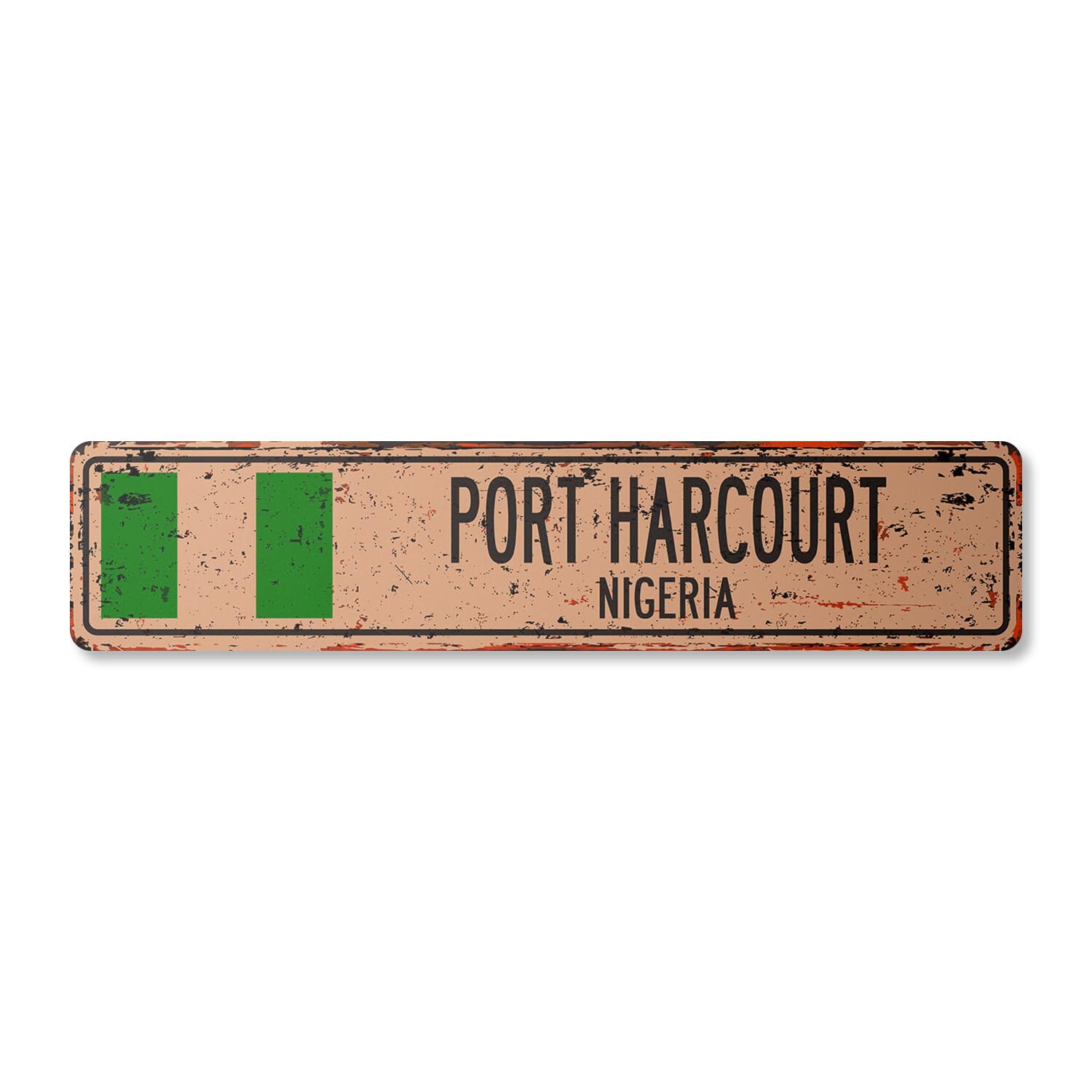 PORT HARCOURT NIGERIA Vintage Street Sign Nigerian flag city country road rustic