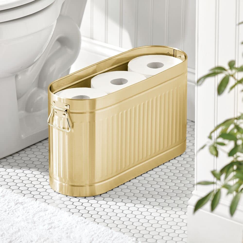 mDesign Ersatzrollenhalter für 6 Rollen Toilettenpapier – geräumiger Klopapierhalter im Retro-Design aus Metall – stilvolle Toilettenpapier Aufbewahrung für das Bad oder Gäste-WC – messingfarben