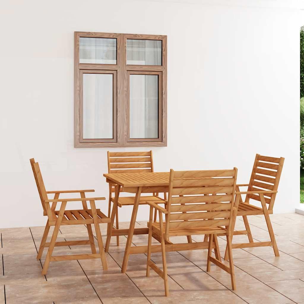 Set Pranzo da Giardino 5 pz in Legno Massello di Acacia | Elegante kit arredo per terrazzo e patio con finitura ad olio naturale, ideale per cene all'aperto e tea time in famiglia.