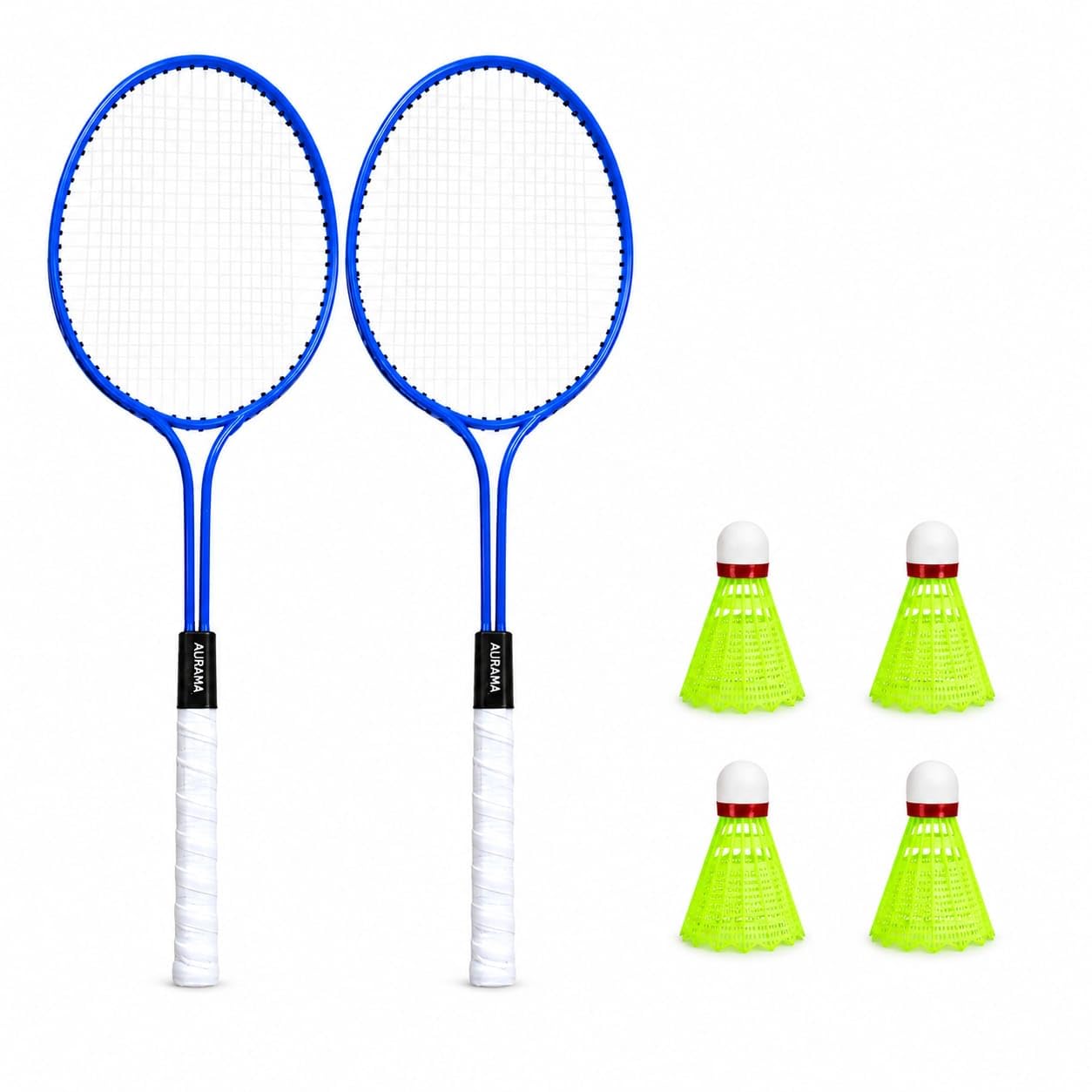 Badminton Set | 2 Lightweight Durable Rackets & 4 Neon Shuttlecocks Pack with Anti-Slip Grip | Perfect Portable Outdoor Sports Kit for Kids, Adults & Starters (Blue/White)-image-26