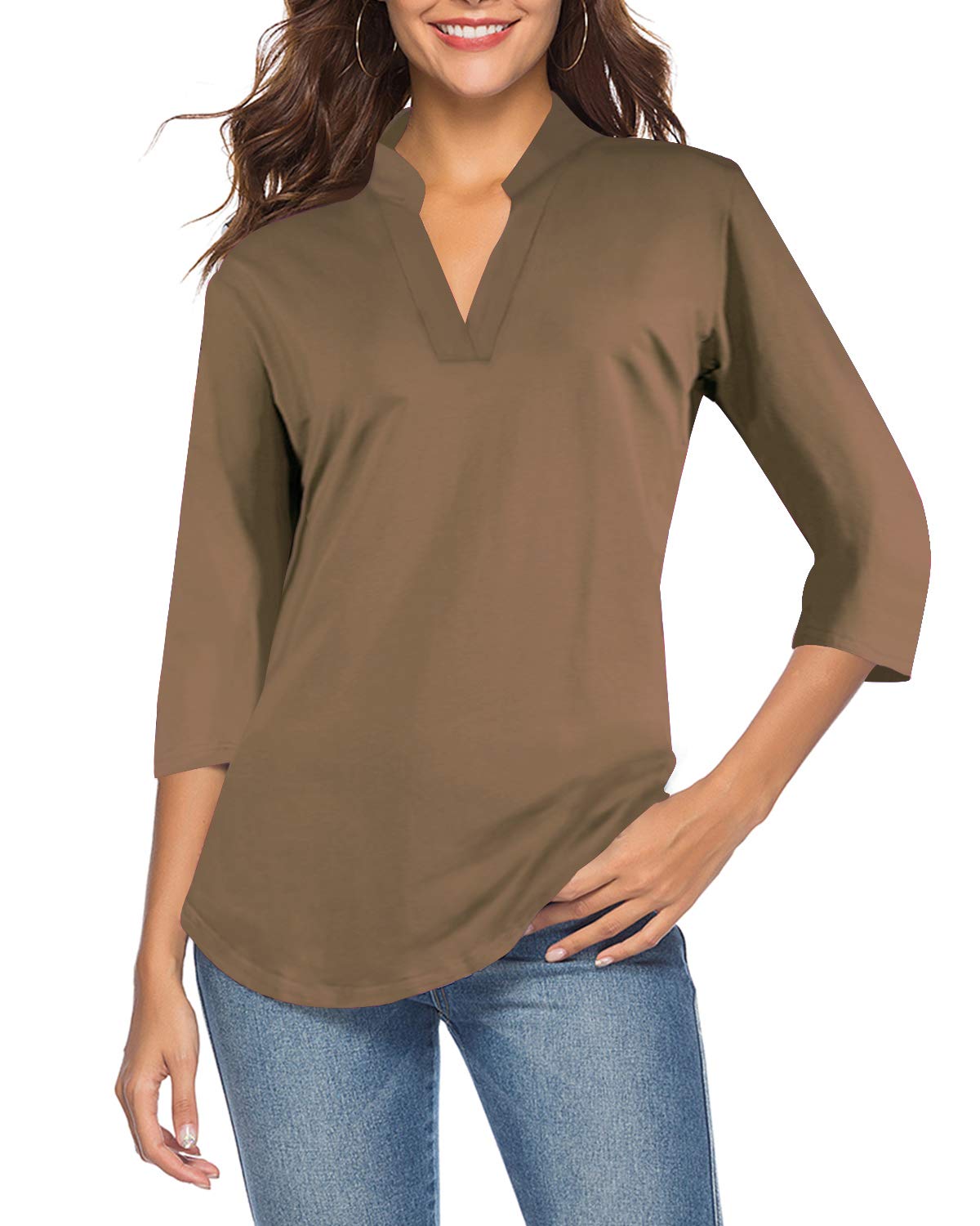 CEASIKERY Women's 3/4 Sleeve V Neck Tops Casual Tunic Blouse Loose Shirt