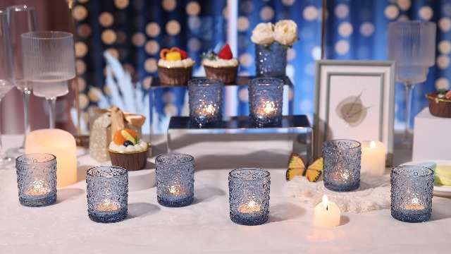 Amazon.com: Blue Votive Candle Holder Set of 12, Flower Tea