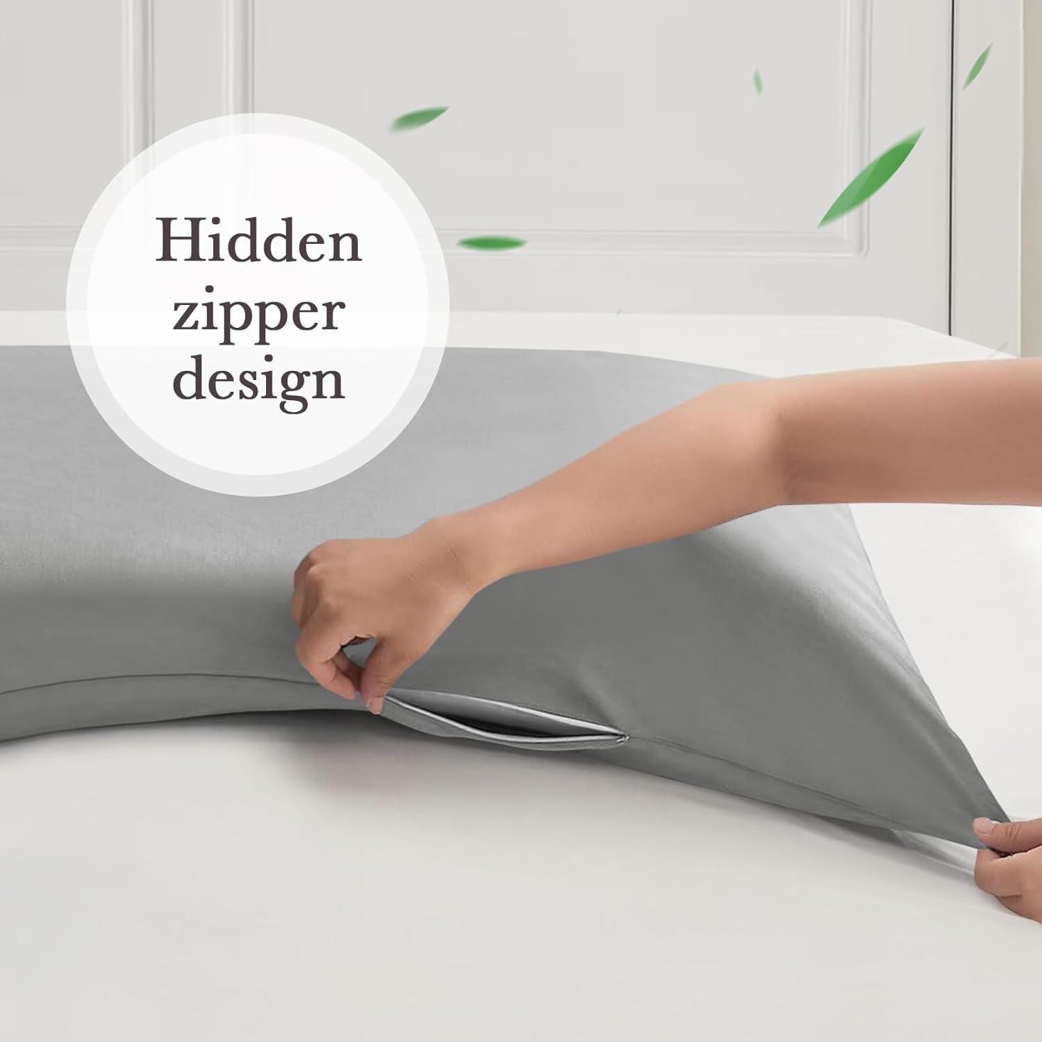 Curved Pillow Case Queen Size, Side Sleeper Pillow Cases Cover Cooling Rayon Derived from Bamboo with Zipper for hot Sleepers Hair and Skin, Breathable Silky Soft Pillowcase 1 Pack 20 * 30 Inches - Image 6