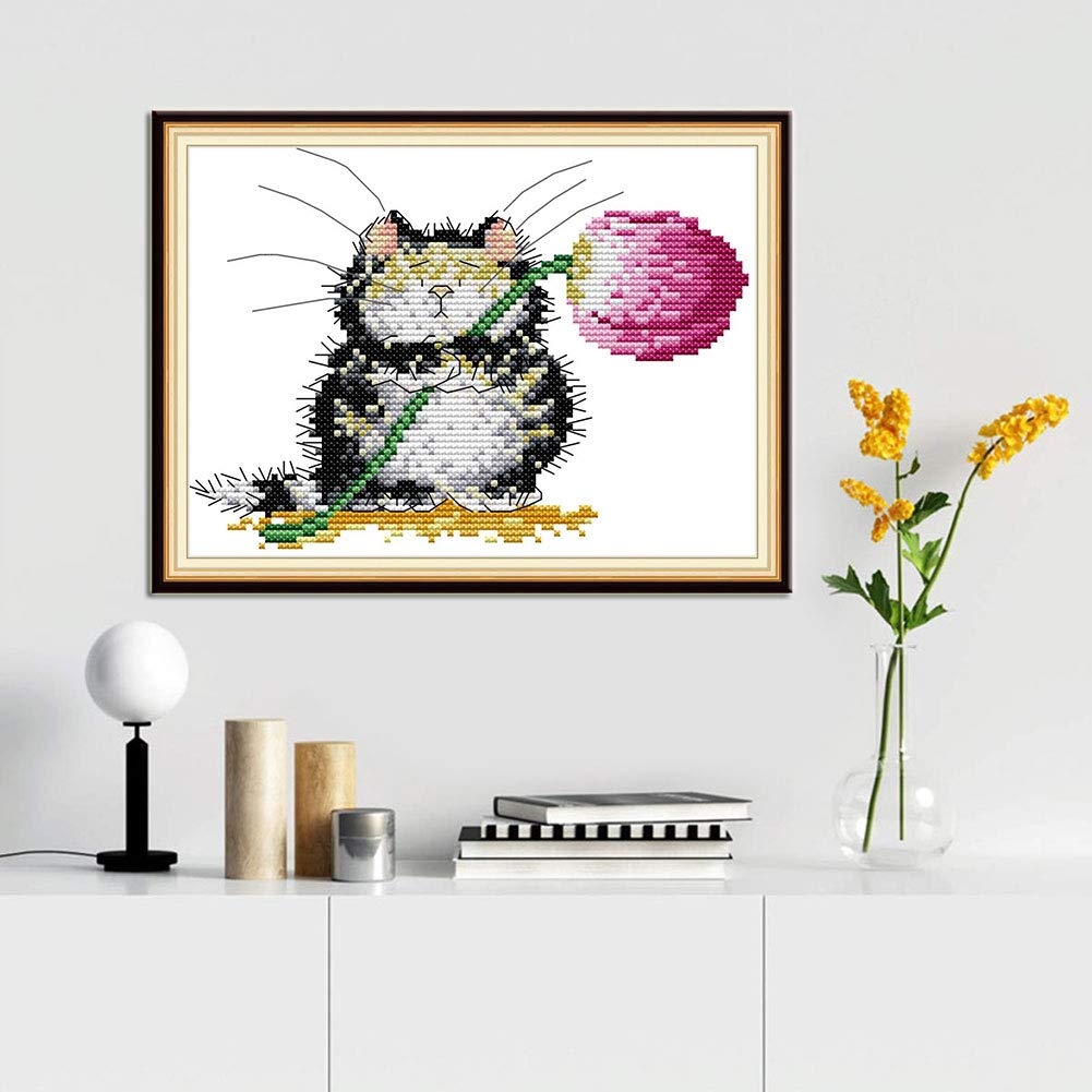 Kruissteek Borduurkit Beginner Zwarte Kat Dier Patroon Gedrukt Handwerk Kit Geavanceerde Kruissteek 11CT Volwassen Gemakkelijk Handgemaakte DIY Woondecoratie Woonkamer Entree - 40x50cm