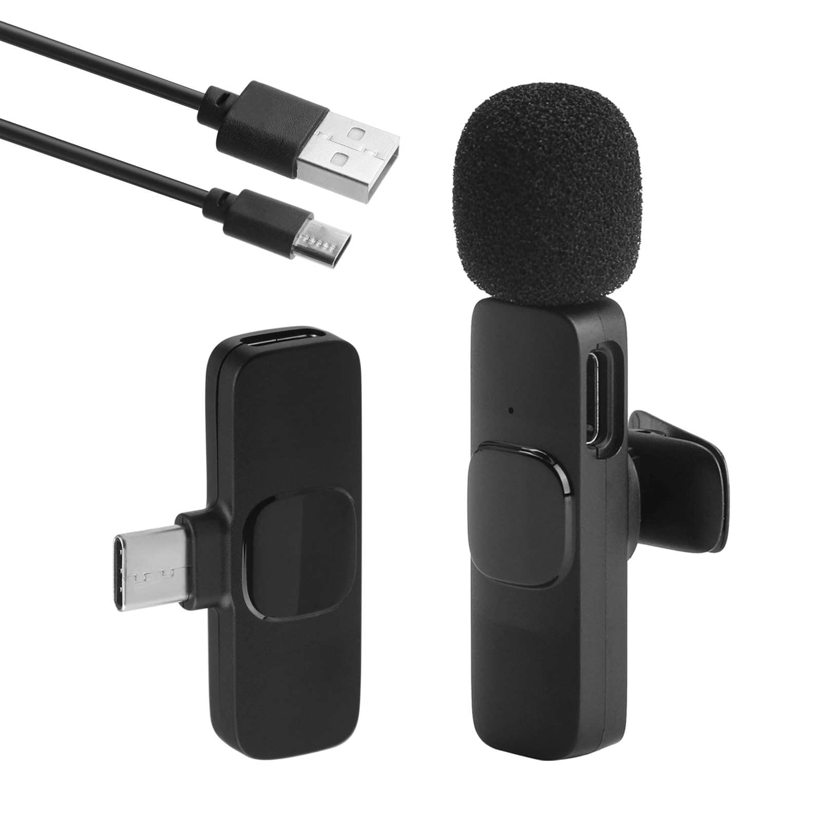 Mini Clip On Microphone Wireless Lavalier Microphones for Android USB-C Smartphone Wireless Mic with Adaptor for YouTube TikTok Facebook Vlog Interview Video Recording Live Streaming Plug-Play