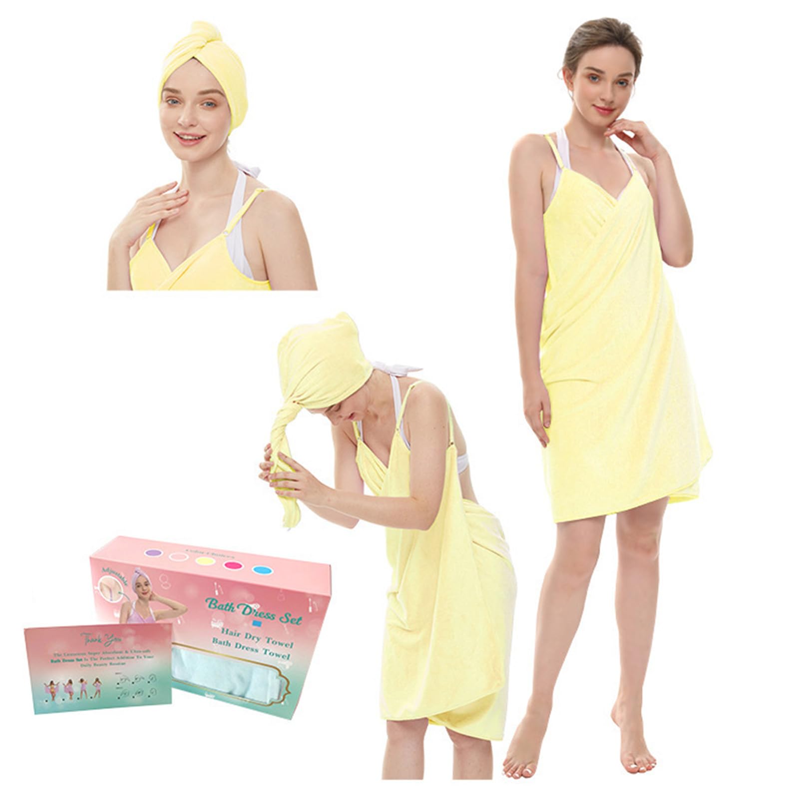 Msioytog Absorbency Microfiber Bath Camisole Towel and Caps Set for Fast Hair Drying and Quick Dry Hair Camisole Towel