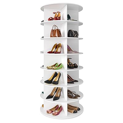 SpaceAid 7 Tier Rotating Shoe Rack Tower, Spinning Shoe Display Lazy Susan, Revolving 360 Shoe Rack Storage Round Carousel, Vertical Handbag Rotate Shoes Closet Organization (7-Tier White)