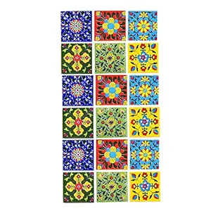 Artook Decor Blue Pottery Multi Color Classic Home Decor Jaipuri Tiles 2 x 2 inch (Pack of 18)