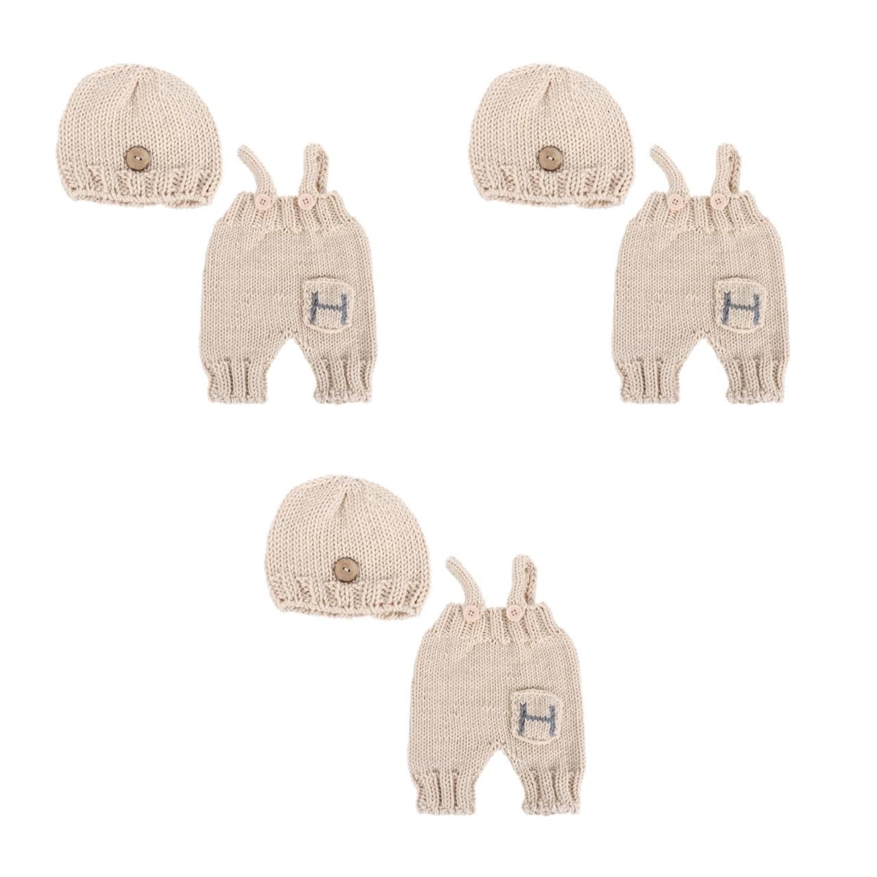 SHERCHPRY Accesorios De Fotografía De Bebé Disfraz De Recien Nacido Gorro Tejido Bebe Tirantes Traje De Sesión De Fotos De Tirantes Traje De Recién Nacido Para Niño Acrílico Beige