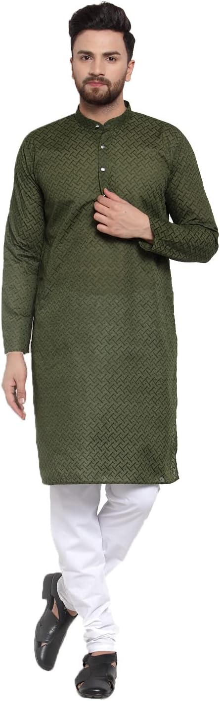 Maple Clothing Men's Chikankari Kurta Pajama Cotton Indian Wedding Outfit Party Bollywood Dress
