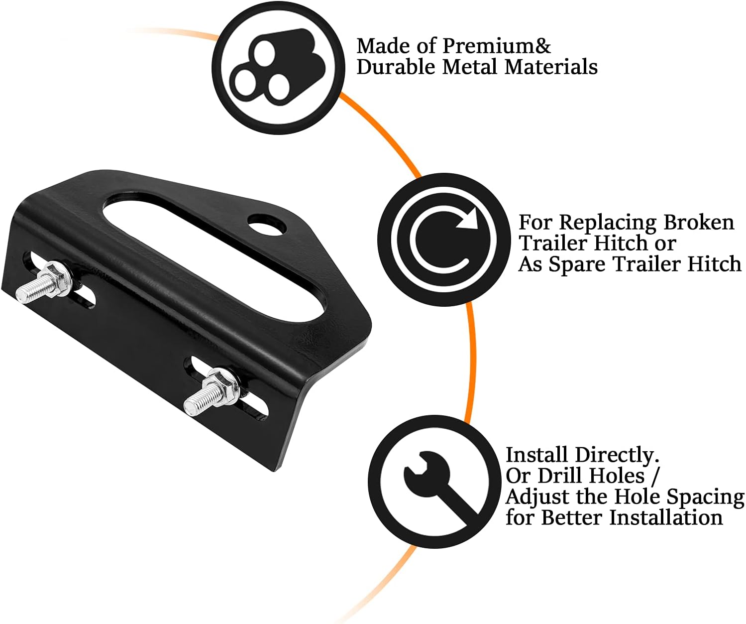 CZC AUTO Zero Turn Mower Trailer Hitch 2.4"-5" Hole Center 3/4" Pin Hole, Heavy Duty Steel & Versatile Chain Slot, with Installation Hardware, Black