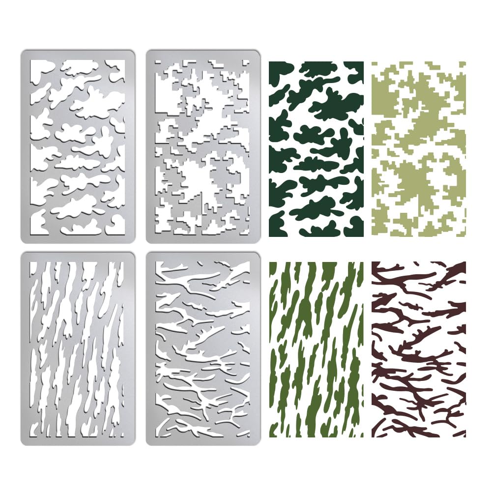 Pochoir camouflage pour peinture sur bois et tissu avec décorations