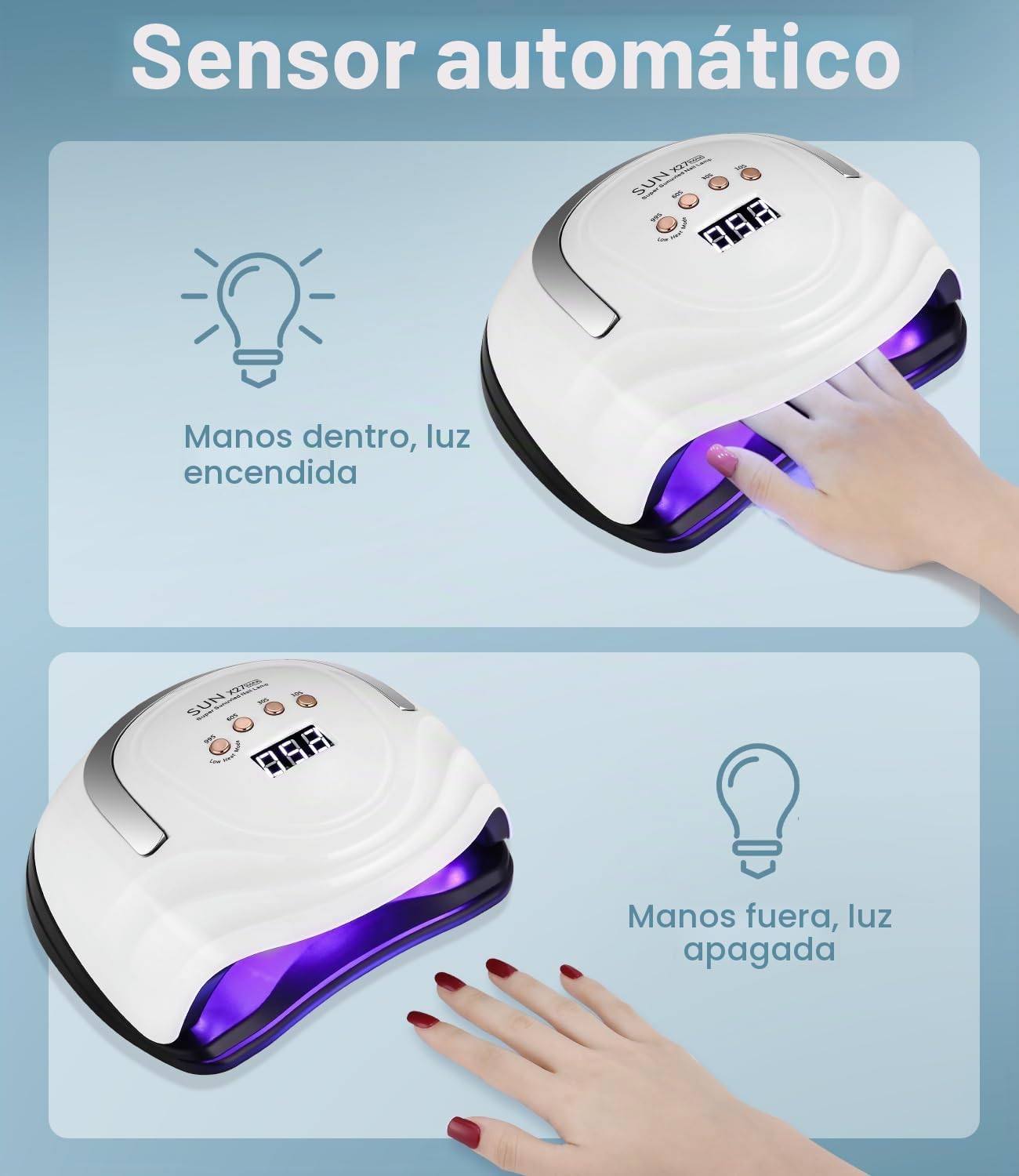Lámpara de Uñas UV LED 380W, 81 Lámparas, Secadora Rápida con Temporizador y Pantalla LCD para Gel