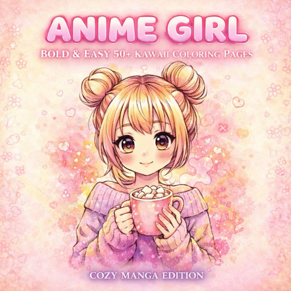 Bold and Easy Anime girl coloring book kawaii: 50 Adorable Manga Girls, Cozy Aesthetic Scenes, and Cute Japanese Fashion for Relaxation and Stress Relief