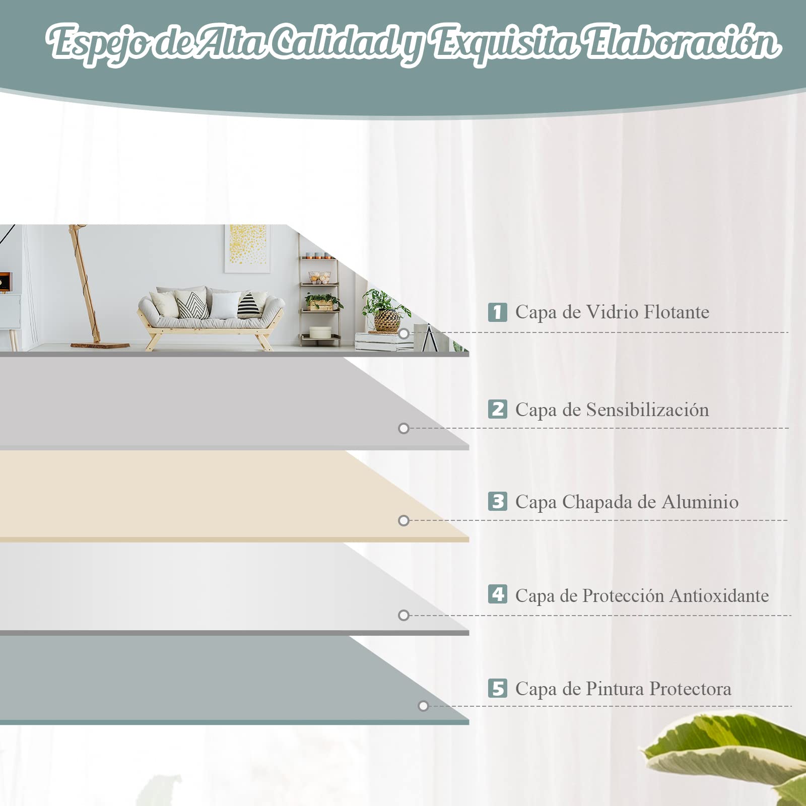 COSTWAY Espejo Rectangular 110 x 38 cm Sin Marco, Borde Biselado, Grande para Armario, Pasillo, Sala de Estar, Dormitorio, Montado en la Pared Vertical y Horizontal