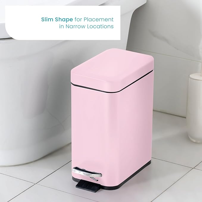 Basurero Pequeño 5L con Pedal y Tapa Silenciosa, Rectangular, Acero Inoxidable, Rosa Mate miniatura 6
