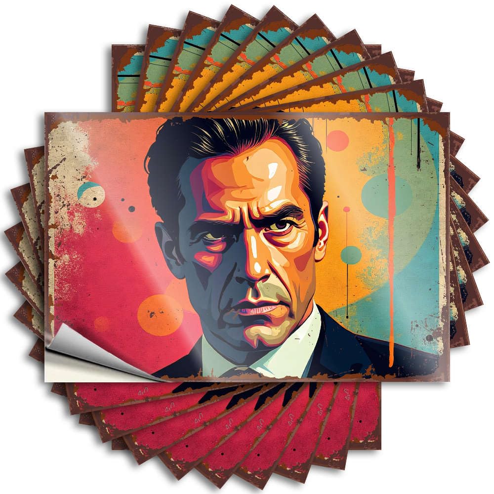 Fzfn Colour Funny, Sticker Ideas Door A Stylized Portrait Of A Man In A Suit Against A Colorful, Abstract Background. | Fire Waterproof Vinyl Stickers(8X12cm)