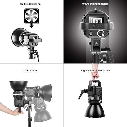 Miniatura 8 de GVM Great Video Maker Luz de video LED CRI97 con soporte Bowen de 80 W 5600 K luz de día LED regulable para fotografía con filtro reflector