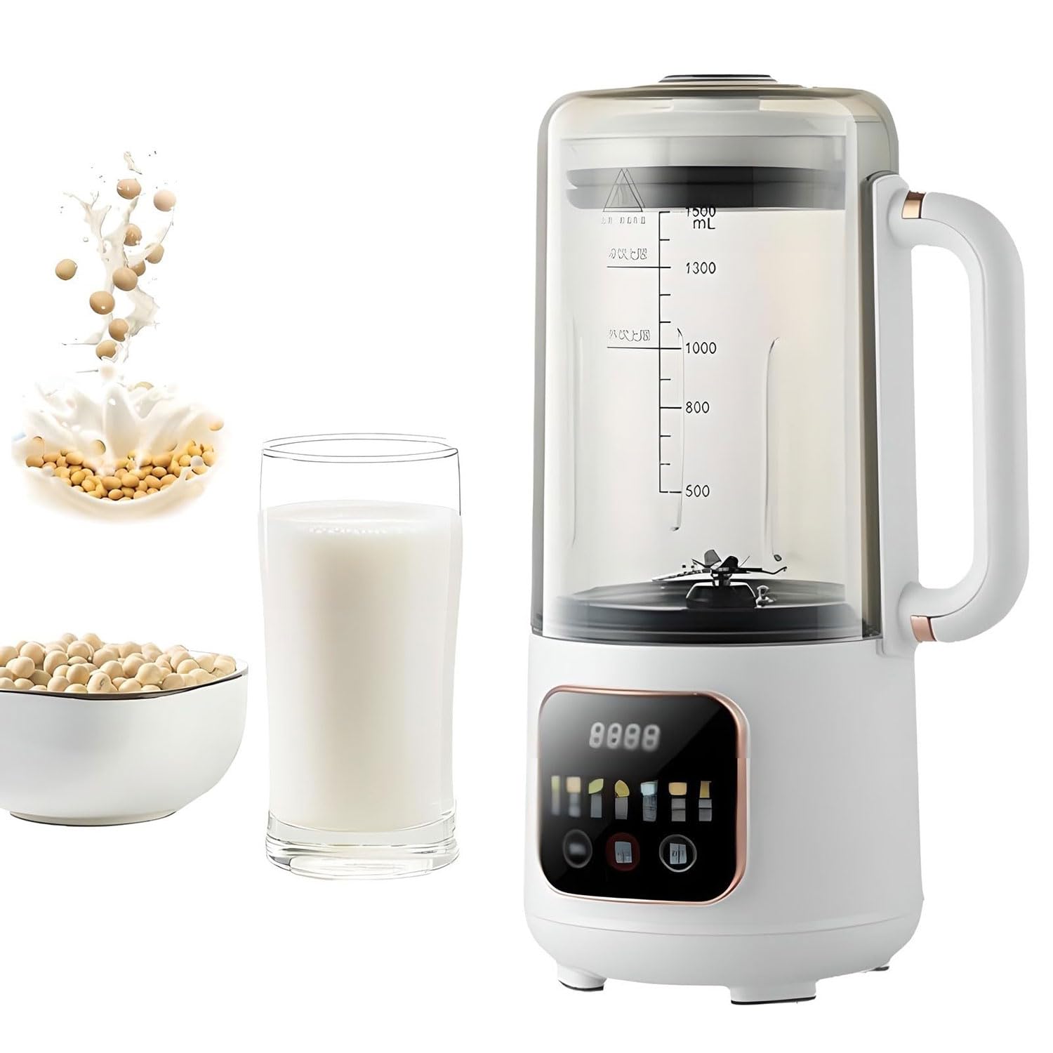 Nut Milk Maker, 1500Ml Automatic Soy Milk Maker with 24H Timer, Auto-clean & Keep Warm Function, with Noise-insulating Cover, Non-stick Coating for Almonds, Oats, and Soybeans