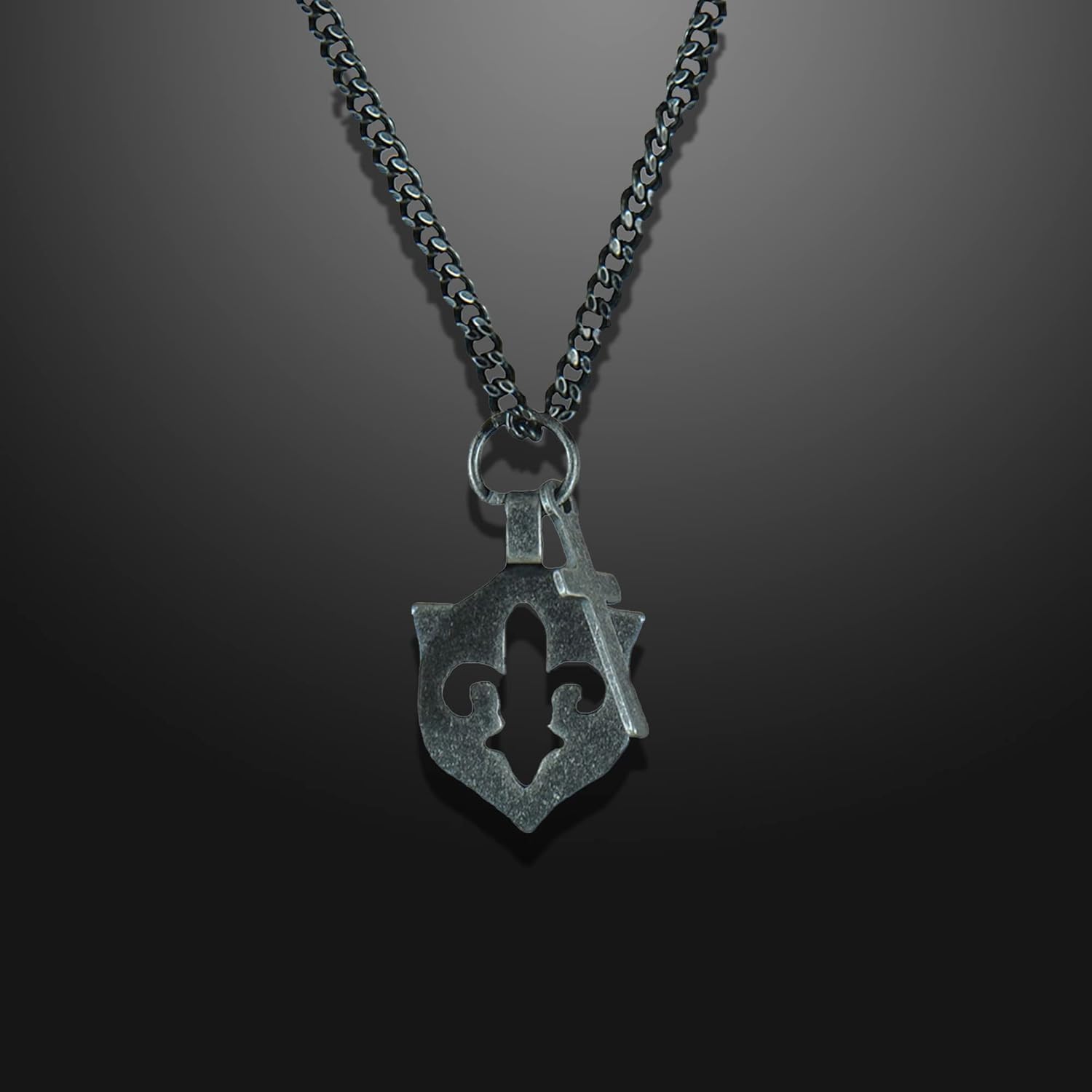 Forziani FLEUR Shield Cross Pendant Necklace for Men, Stainless Steel Faith Necklace, Fleur de Lis Shield and Cross Charm, Nickel Free, Gift Box Included