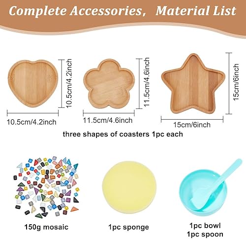 Miniatura 2 de WEBEEDY Juego de 3 juegos de mosaico de azulejos de vidrio, kit de posavasos de mosaico con base de posavasos de bambú, azulejos de mosaico de