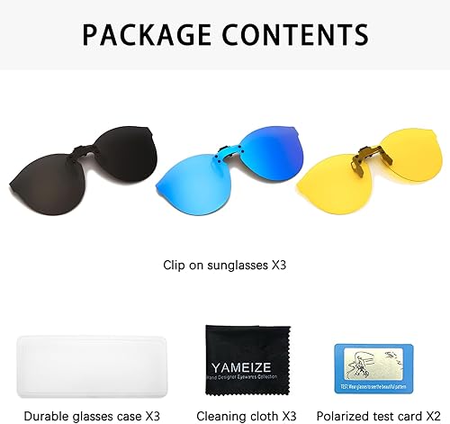 Miniatura 2 de YAMEIZE 3 pares de lentes de sol polarizados con clip, protección UV400 antirreflejos, lente abatible sin montura para conducir al aire libre para