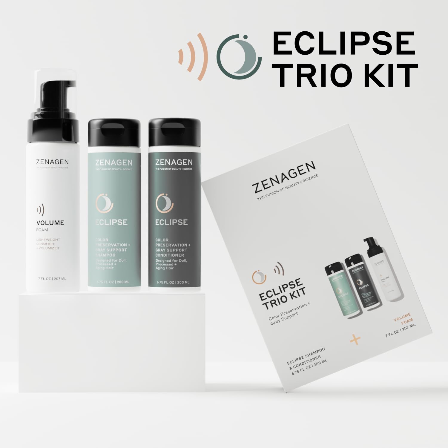 ZENAGEN Eclipse Trio Kit | Color Preservation + Gray Support | Shampoo + Conditioner + Volume Foam | for Color Protection, Hair Health & Voluminous Styles 1 ea