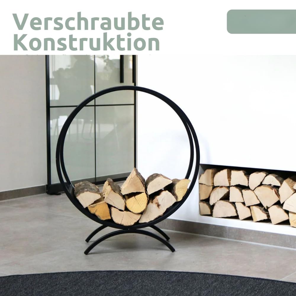 DELUKE Brennholzregal innen Metall FUSI | Rund, Schwarz | Kaminholzständer Feuerholzregal Kaminholzhalter Holzständer Holzhalter innen Holzlager