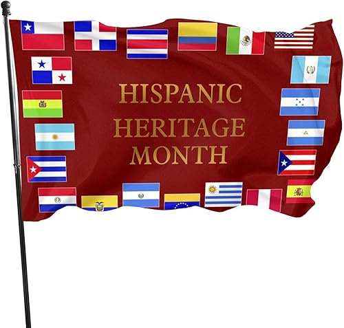 Bandera nacional del patrimonio hispano, bandera de jardín para decoración de exteriores/interiores, pancarta de casa de 3 x 5 pies