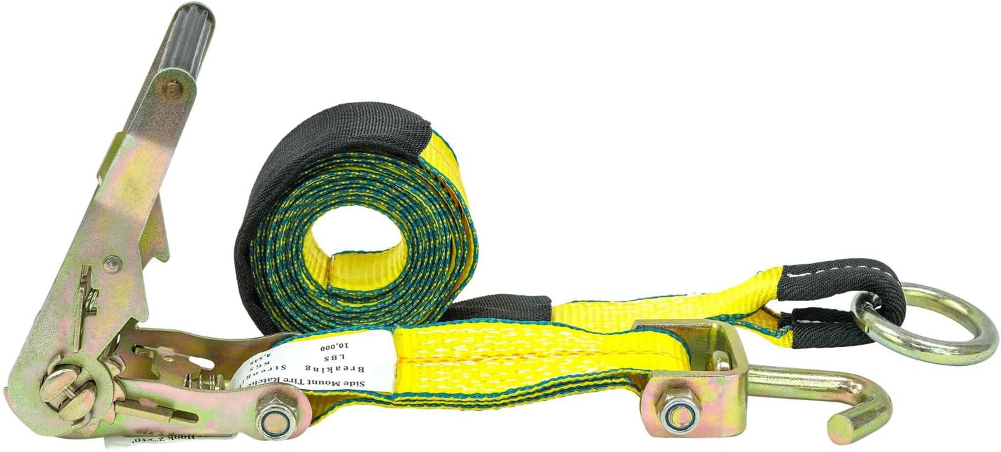 Mytee Products (4 Pack) 2" x10' Lasso Ratchet Strap with J Finger Hook Wheel Net Auto Tow Towing Car Hauler Tie Down - Image 9