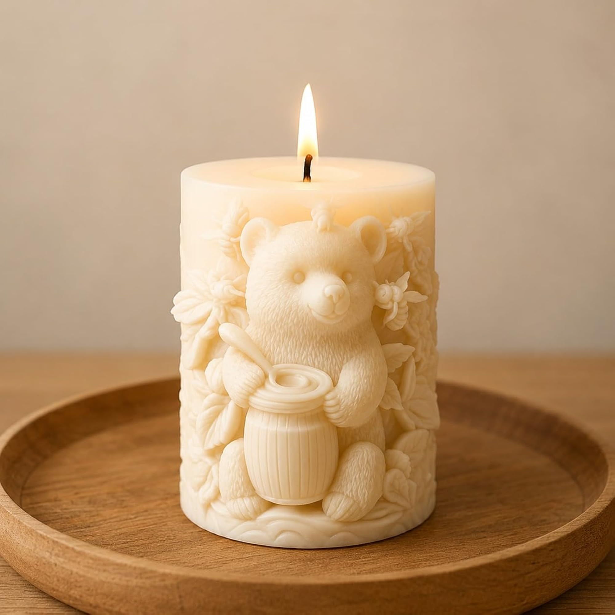 Designer Ornate Floral Scroll Carving Pillar Candle