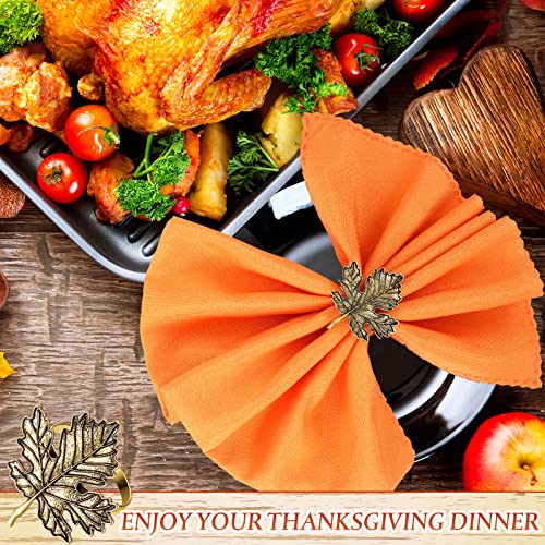 12 Pieces Thanksgiving Fall Napkin Rings Set, Include 6 Pieces Pumpkin Maple Leaf Napkin Rings With 6 Pieces Solid Color Dinner Napkins For Thanksgiving, Dinner Parties, Weddings #TOP2