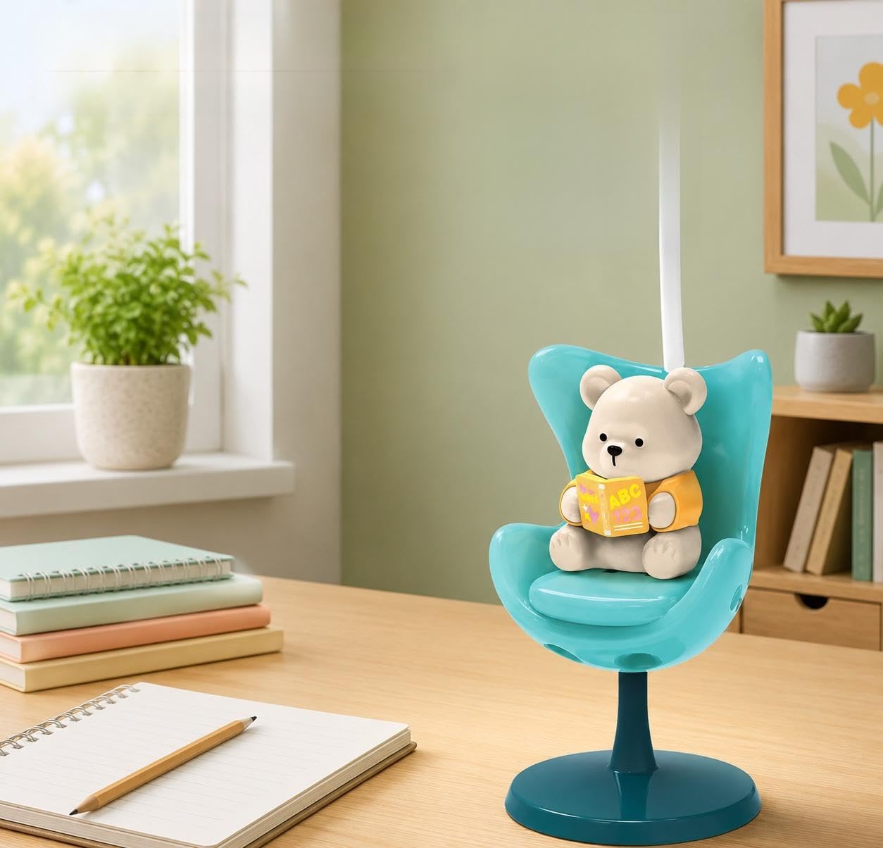 Kids LED Desk Lamp with Bear Figurine, Eye Protection, Teal | Soft Diffused Light, Children's Study Lamp, Adjustable Neck, Decorative Bear Design, Bedroom & Study Use-image-11