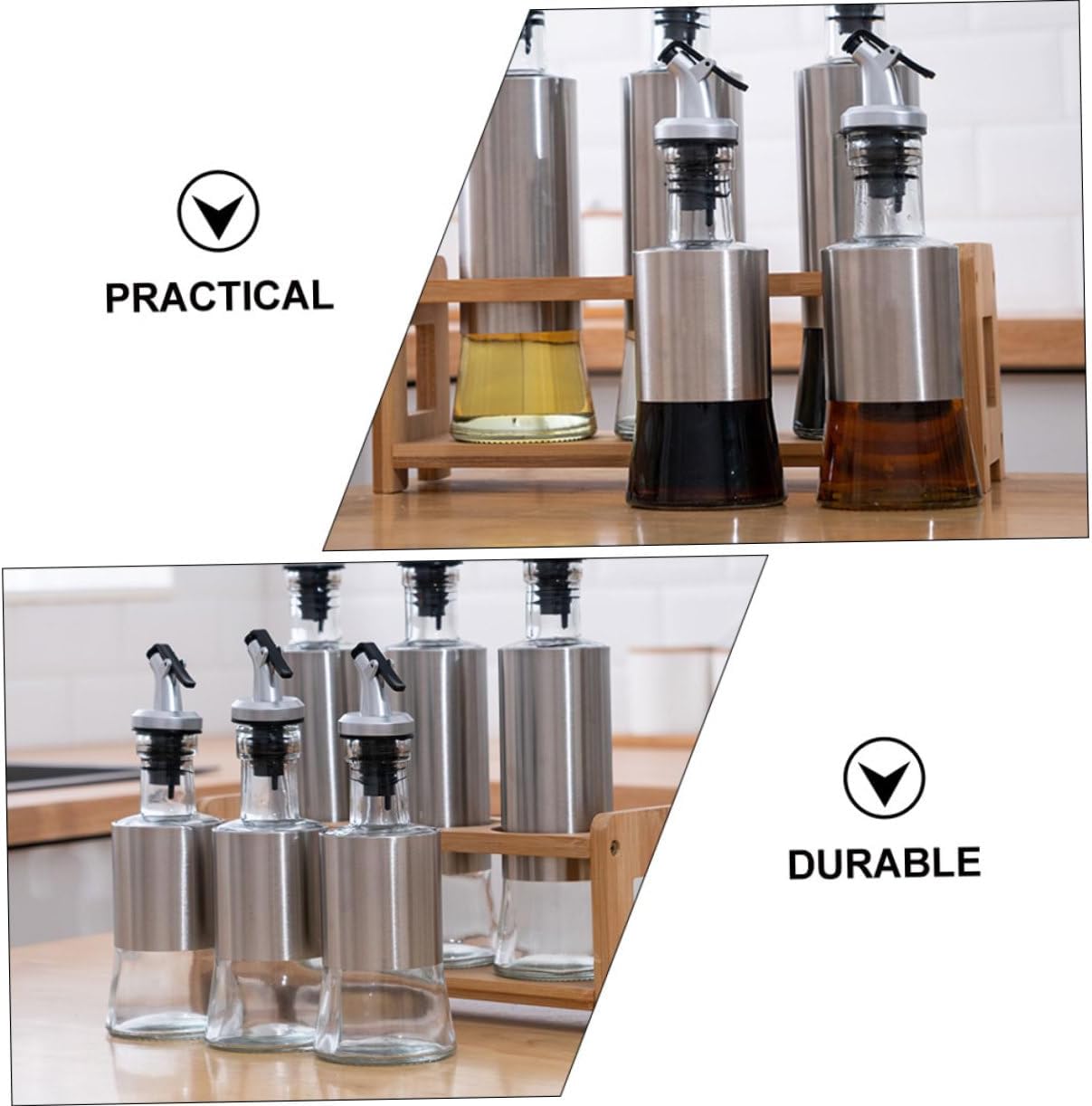 2pcs Oil Dispenser and Sprayer Olive Oil Dispensers Stainless Steel Glass Sauce Pourer for Cooking Home