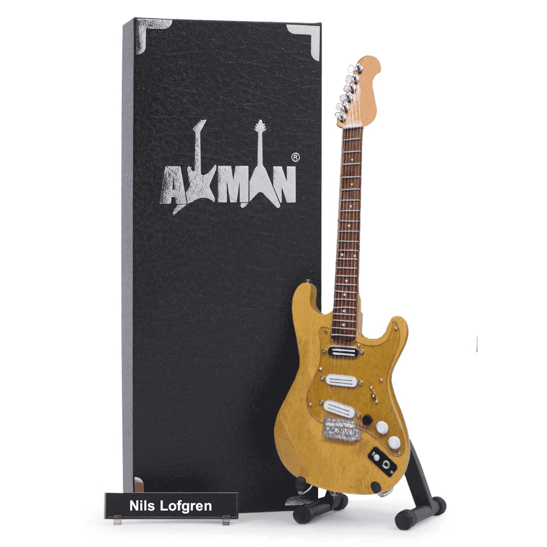 Nils Logren Guitare – Réplique de guitare miniature – Cadeaux de musique – Ornementale faite à la main Échelle 1/4 – Comprend une boîte de présentation, une étiquette de nom et un support de guitare - Les Beatles, Paul McCartney, John Lennon, RIngo Starr, George Harrison Nils Logren Guitare – Réplique de guitare miniature – Cadeaux de musique – Ornementale faite à la main Échelle 1/4 – Comprend une boîte de présentation, une étiquette de nom et un support de guitare