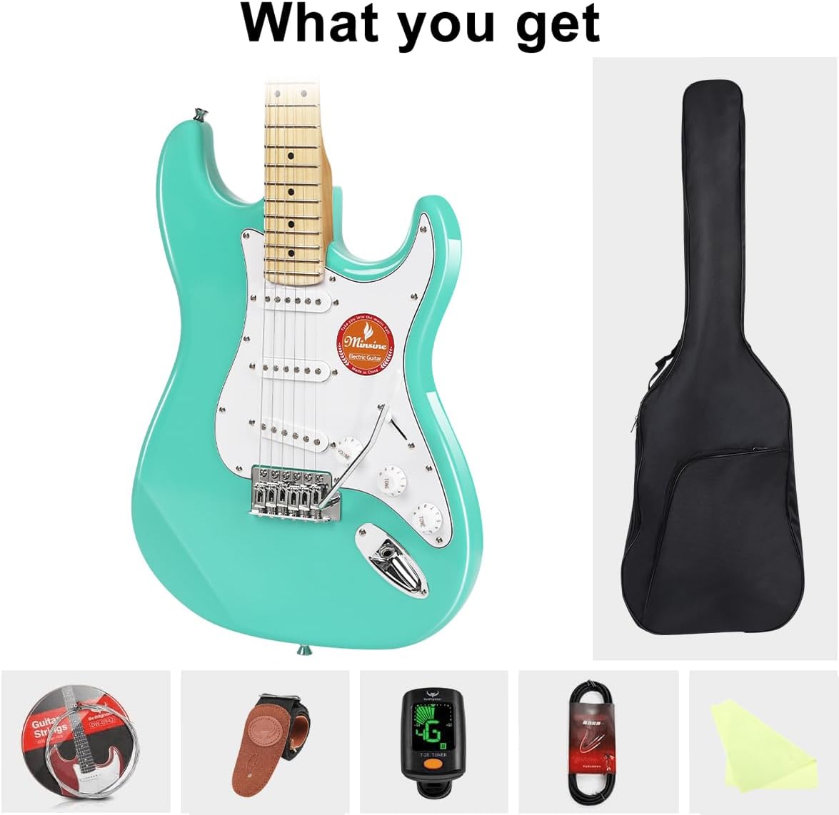 Electric Guitar Beginner Kits, 6 Strings 39 Inch Solid Body Guitarra Electricar Set for Adults With Gig Bag, Strap, Tremolo Arm, Cable & Picks MS100 (Green1)