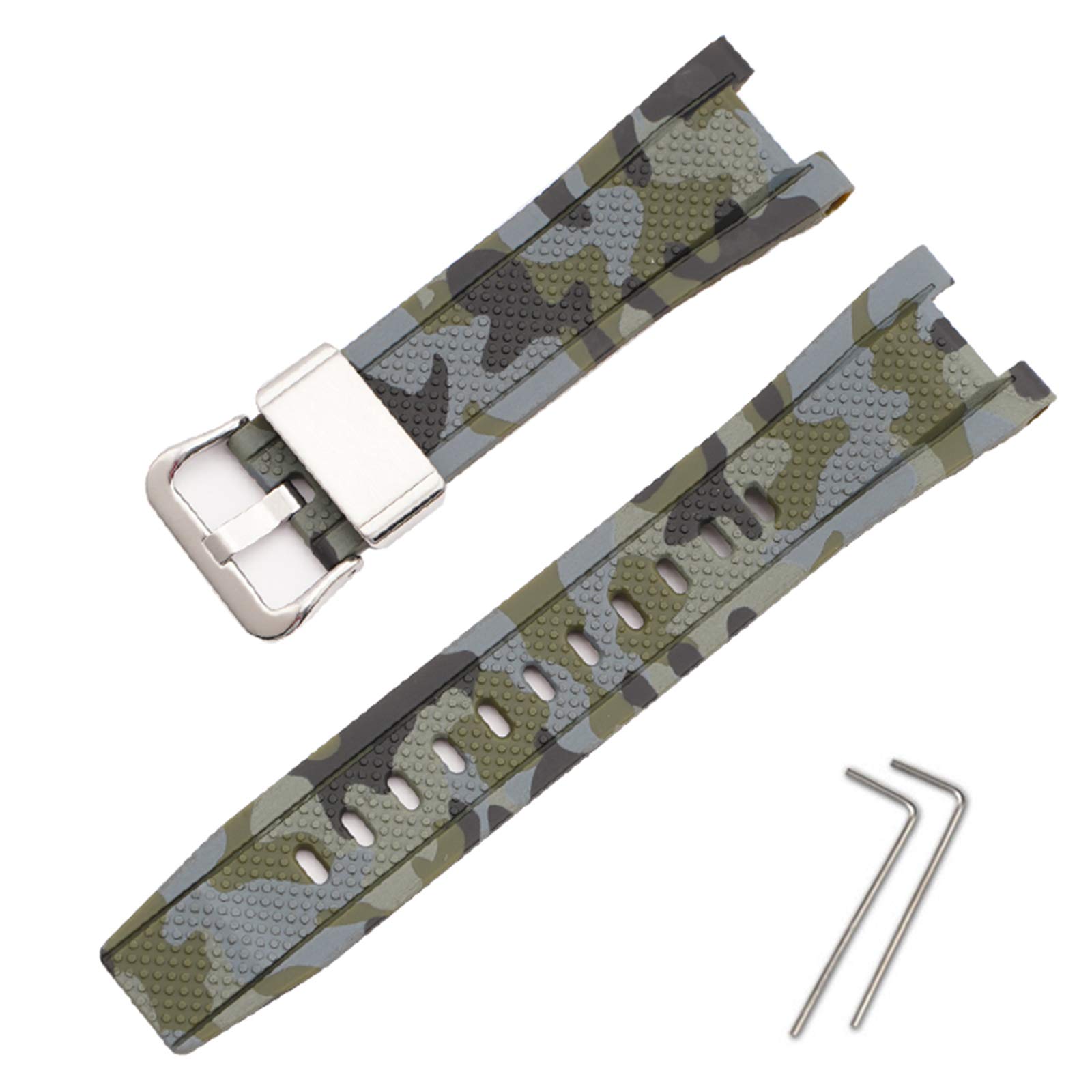カシオ用 GST-W300 / GST-S300 / GST-W310 / GST-W330 / GST-W100用 バンド 交換バンド ベルト シリコン製 ストラップ 交換用ベルト 柔らかい スポーツ 耐衝撃 防汗（迷彩グリーン）