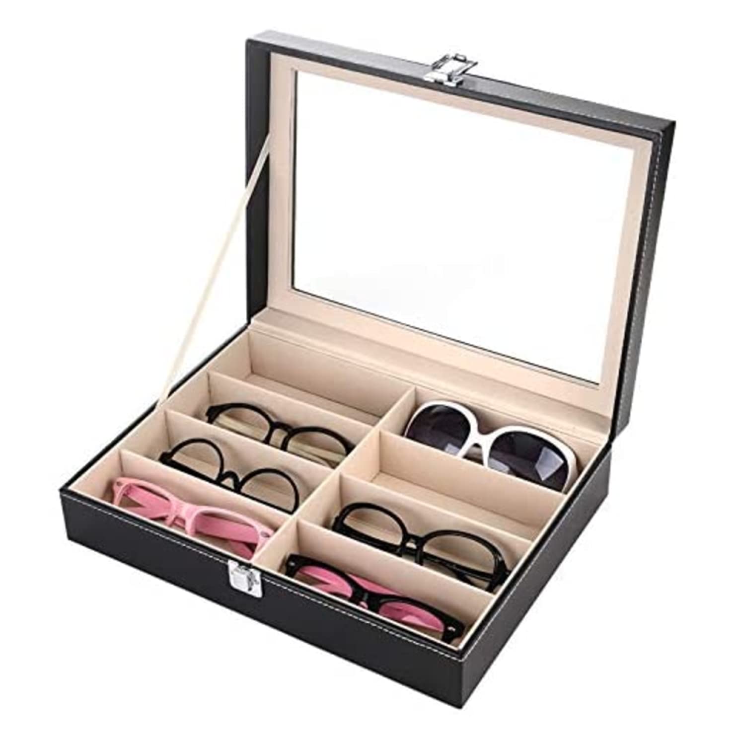 SKEIDOSKEIDO 8 PCS High-Grade Jewelry Eyeglasses Sunglasses Storage Box Wood with Glass Plate Window