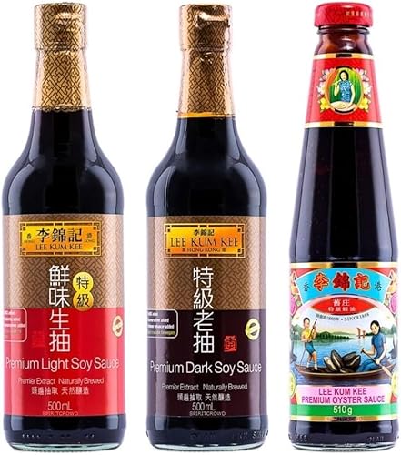 Lee Kum Kee Premium Essential Stir Fry Cooking Set (Light and Dark Soy Sauce + Oyster Sauce)