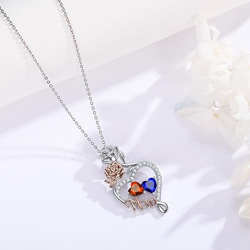 Miniatura 5 de Collar de corazón para mujer con dije de corazón de 14 quilates, oro rosa, oro blanco, doble piedra natal, día de la madre, aniversario, día de San