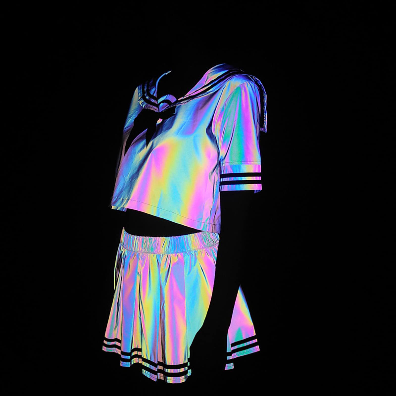 MLLM Conjunto de falda plisada para estudiantes, traje de marinero reflectante colorido para niñas, traje de falda plisada estilo universitario