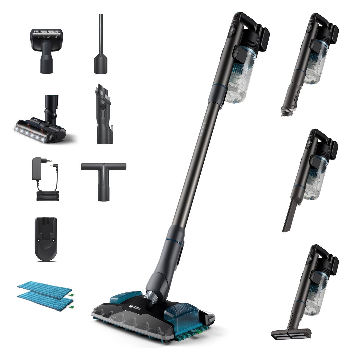 Philips Aspirapolvere Cordless Serie 8000 Pet, Aspirazione Superiore, 80 Minuti di Autonomia, Riconoscimento del Pavimento, Smart Display, Spazzola a LED, Filtrazione antiallergica (XC8055/01)