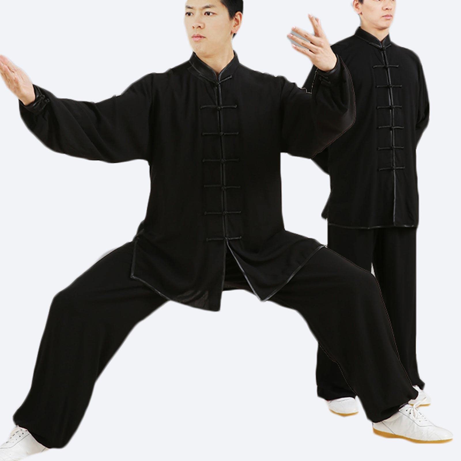 Tai Chi jednolite dla mężczyzn kobiety strój do kung fu ubrania do sztuk walki Wing Chun odzież klasyczna koszula z długim rękawem spodnie mundurek treningowy, czarny-L