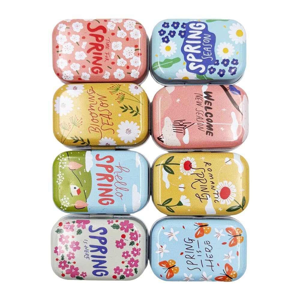 CCUUHJ 8 Pack Tins Container Rectangular Small Tin Box Metal Empty Hinged Tins Empty Tins Basic Necessities Tins for Candies Jewelry,6X4X2.5 CM (Daisy) — image 1