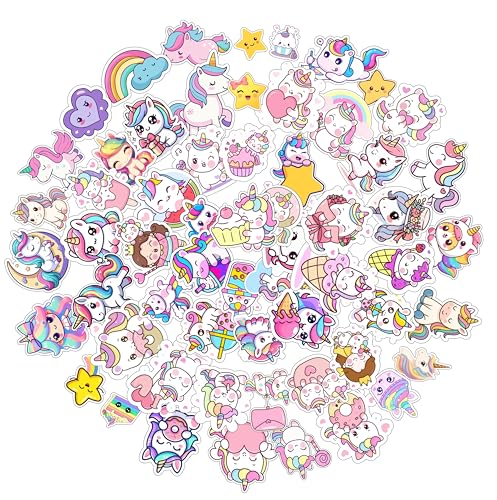 Image of LERITO Unicorn Theme Vinyl Stickers, Waterproof Self Adhesive Decals for Laptop, Journal, Guitar, Mobile Phone, Multicolour, Pack of 60
