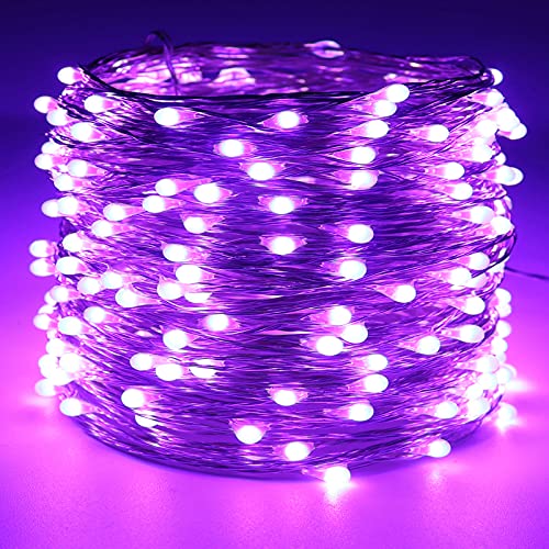 Image of RUICHEN Silver Wire 66 Ft 200 LED USB Fairy String Lights with On /Off Switch (Purple)