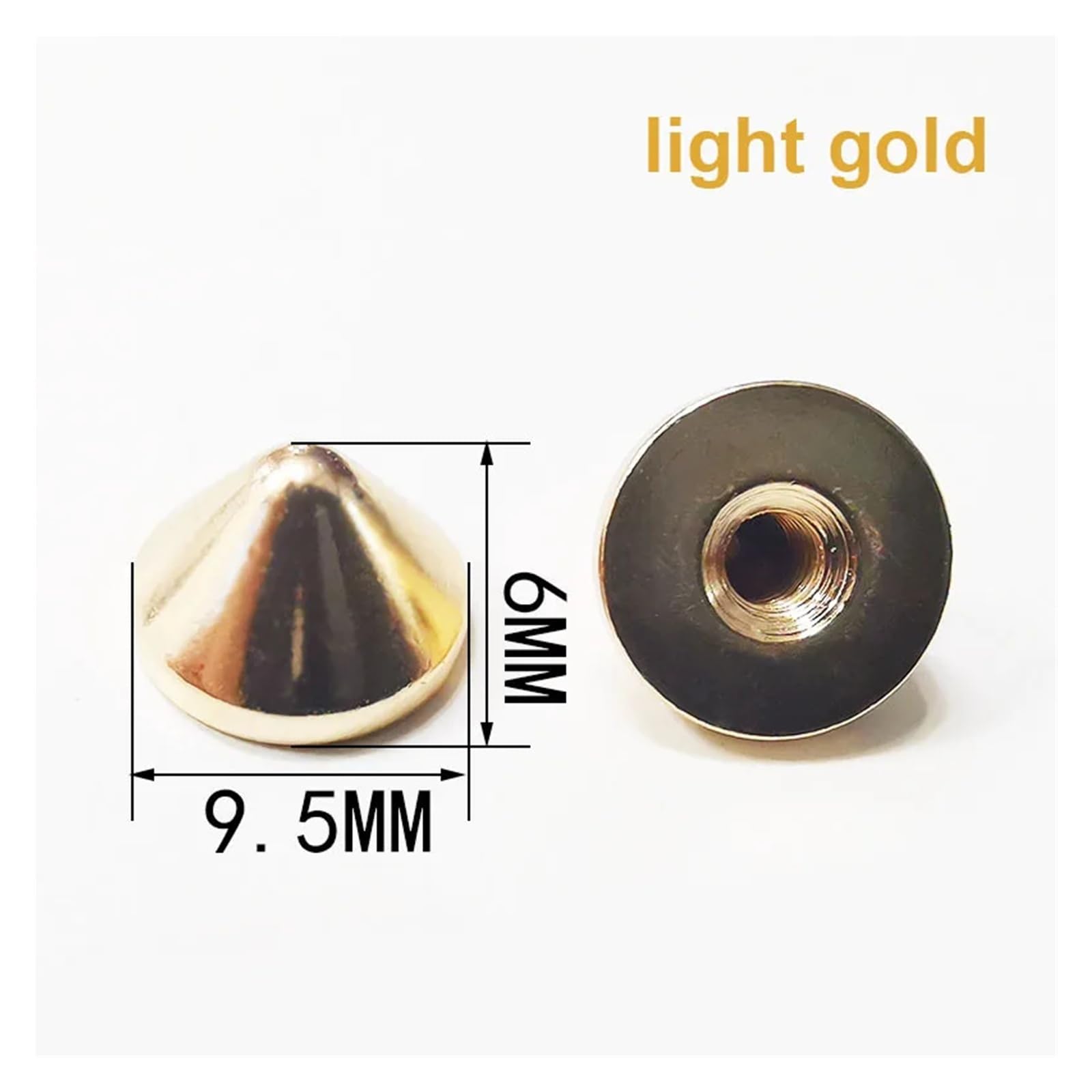 Lote de 10 tachuelas de metal con forma de bala, estilo punk, for bolsos, ropa, cuero, manualidades, teléfono, zapatos, fundas, accesorios de decoración DIY.(Brightyellow 9.5x6mm)